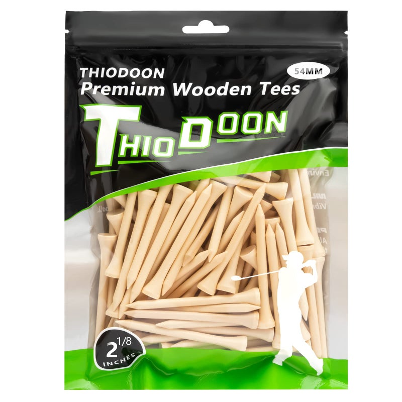 THIODOON Golf tees 2 1/8 inch Less Friction Wood Tees Training for Golfer Professional Natural Wood Golf tees Bulk 100 Count Golfing Tees(Wood,2-1/8 inch 54mm) - Image 1
